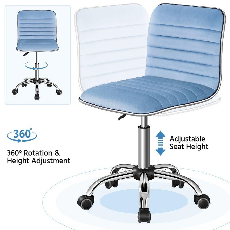 Yaheetech Velvet Low Back Armless Desk Chair Office Chair with Wheels, Blue