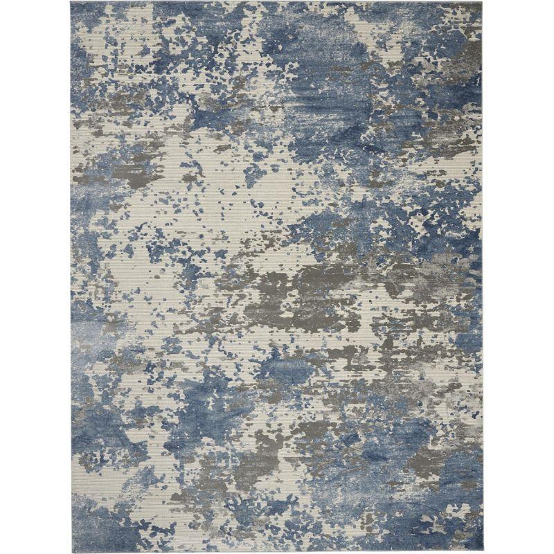 Modern Artistic Abstract Blue 9'3" x 12'9" Synthetic Area Rug