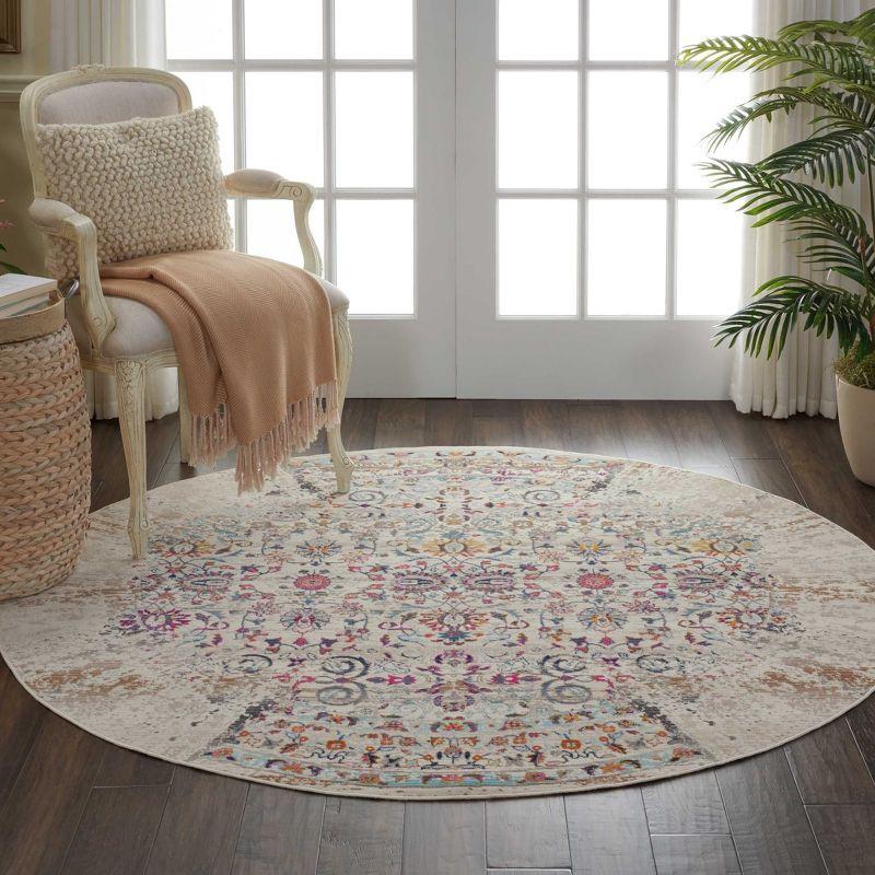 Nourison Vintage Kashan VKA02 Ivory/Light Blue/Orange Indoor Area Rug - 4' x ROUND