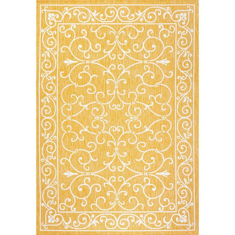 5' x 8' Charleston Vintage Filigree Textured Weave Indoor/Outdoor Area Rug, Yellow/Cream - JONATHAN Y