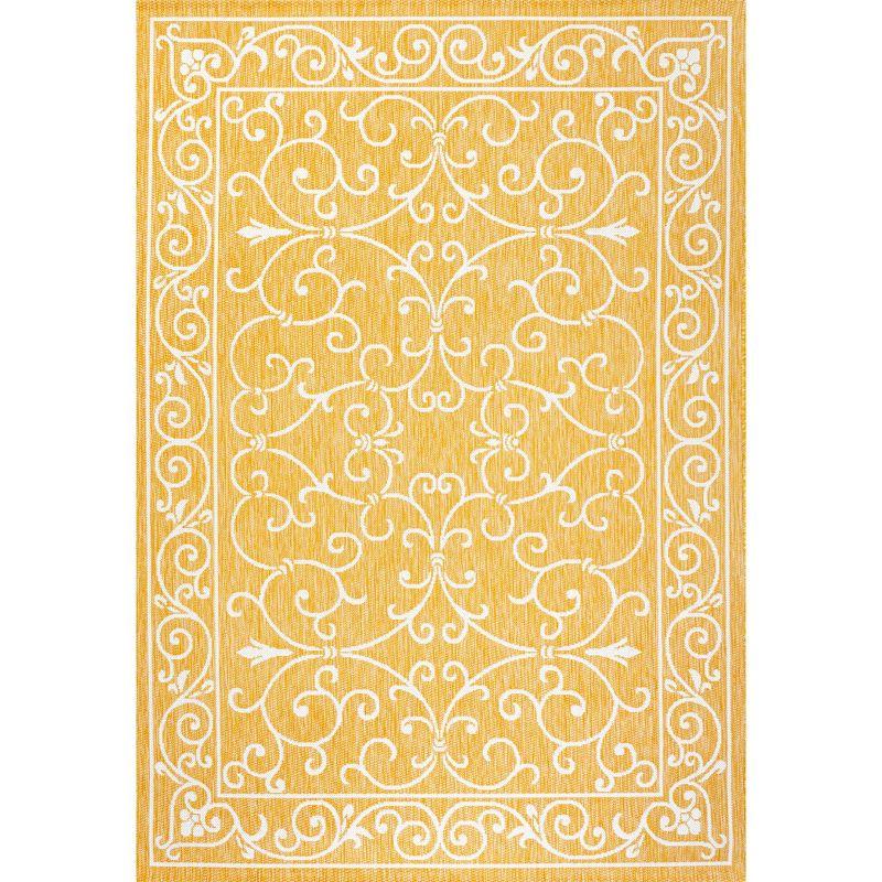 Charleston Vintage Yellow and Cream Filigree Outdoor Rug