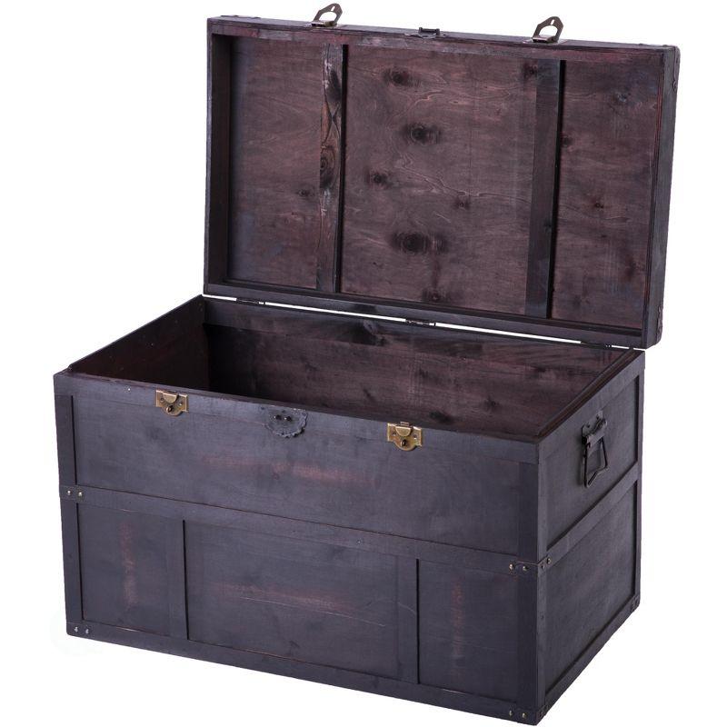 Large Dark Brown Wooden Storage Trunk with Lockable Latch