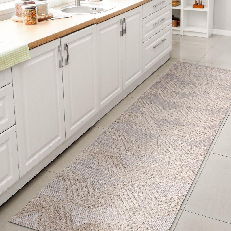 2'x10' Jazz High-Low Pile Art Deco Geometric Indoor/Outdoor Runner Rug, Beige - JONATHAN Y