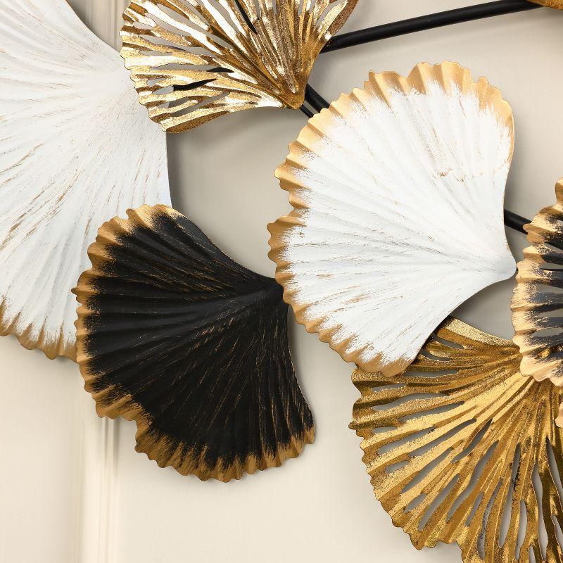 LuxenHome White, Black, and Gold Metal Ginkgo Leaves Modern Wall Decor Multicolored