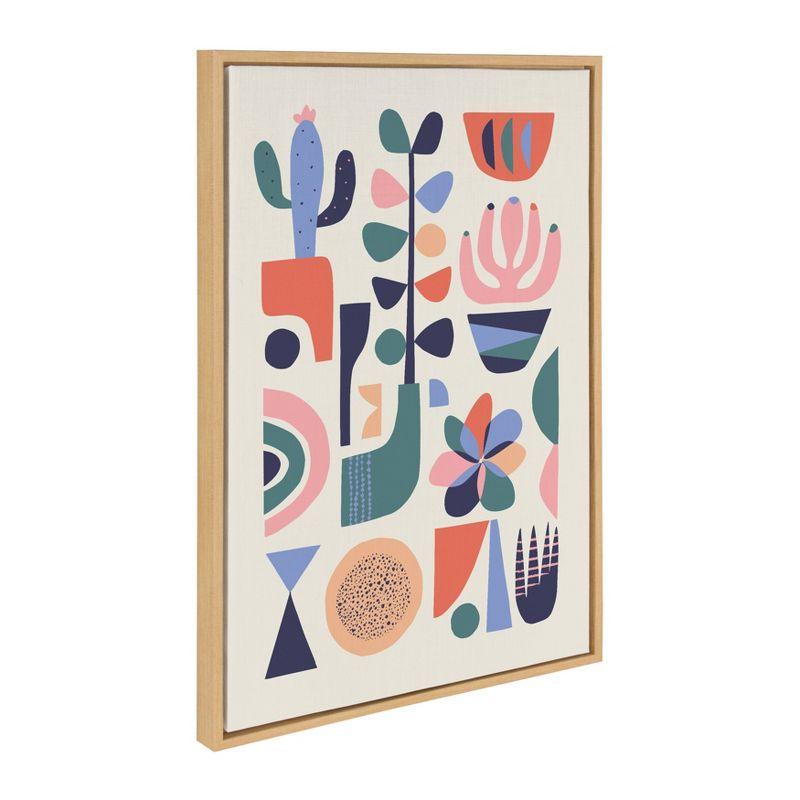 Mid-Century Succulents Abstract Canvas Wall Art in Natural Frame