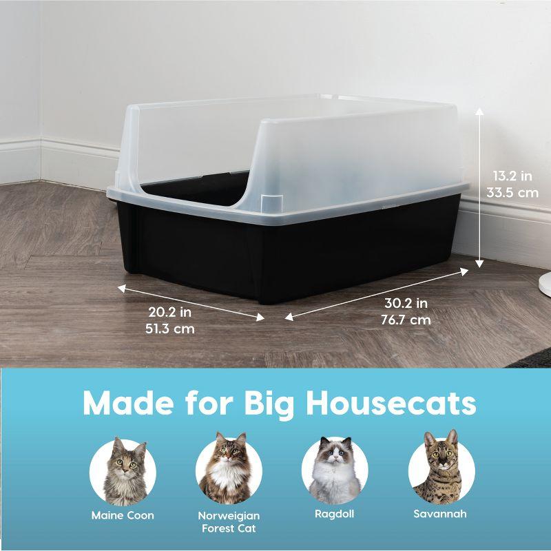 IRIS USA Extra Large Open Top Cat Litter Box with Scatter Shield, Sturdy Easy to Clean Open Air Kitty Litter Pan with Tall Spray