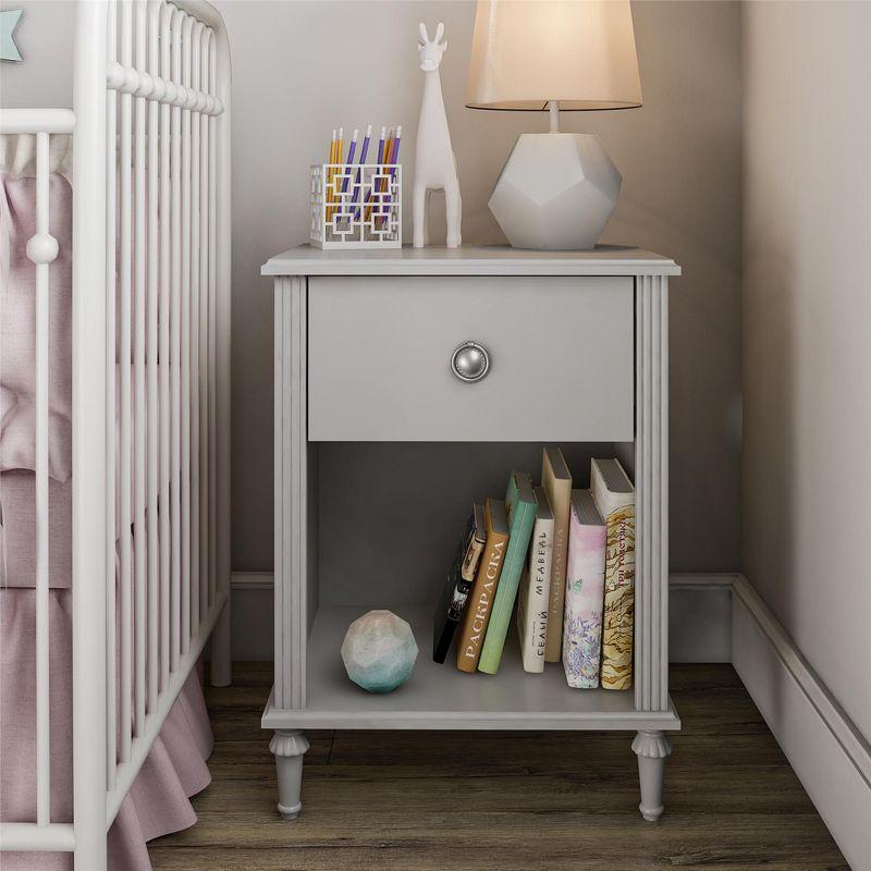 Arden Dove Gray Chic 1-Drawer Kids Nightstand with Open Cubby