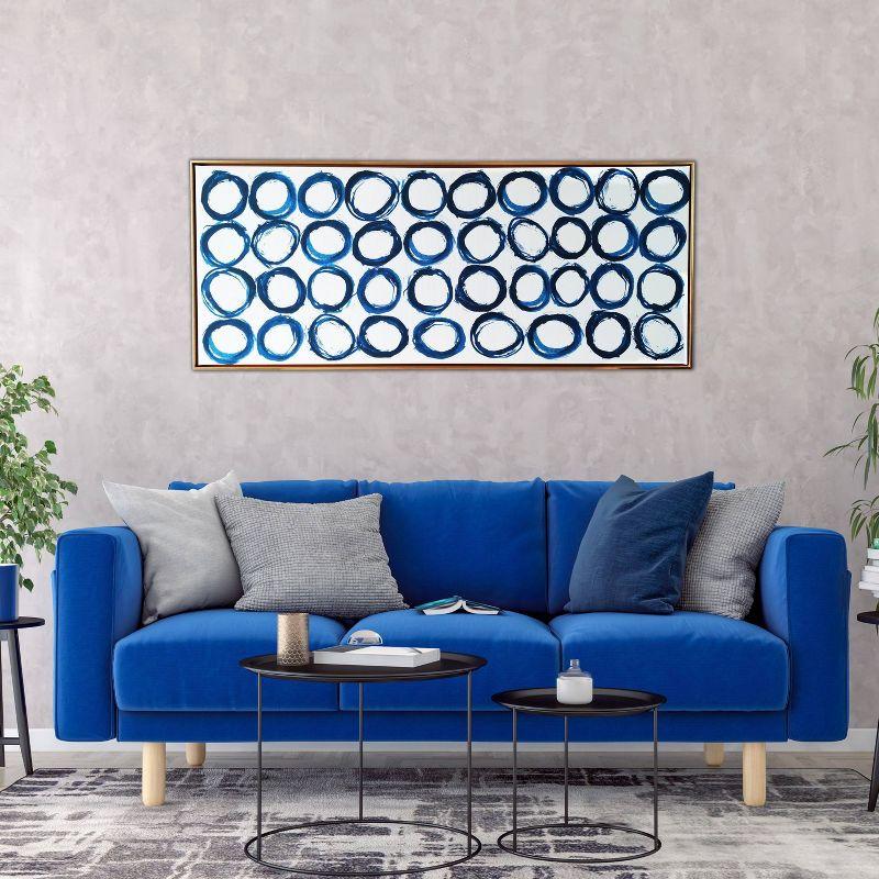 19" x 45" Rings Floating Framed Wall Canvas Blue - Gallery 57: Modern Abstract Geometric Digital Art, Gold Plastic Frame