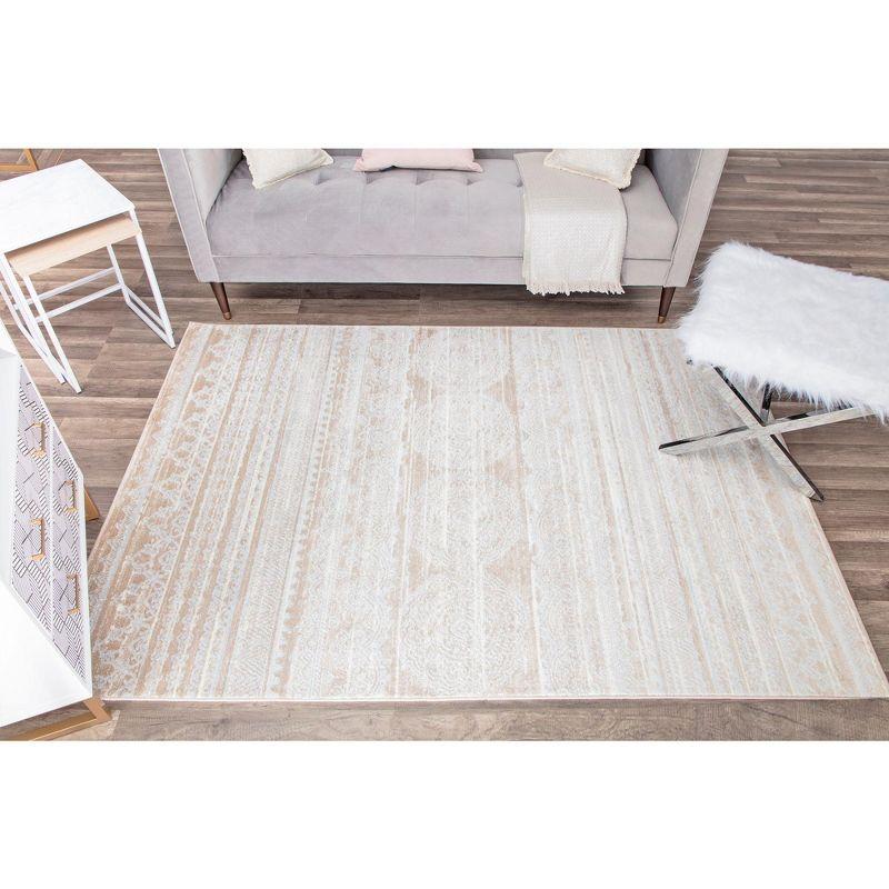 Rugs America Leopold LX10B Misty Cream Transitional Cream Area Rug for Dining Room Rug Neutral Rug Living Room Rug Kitchen, 5'3"x7'