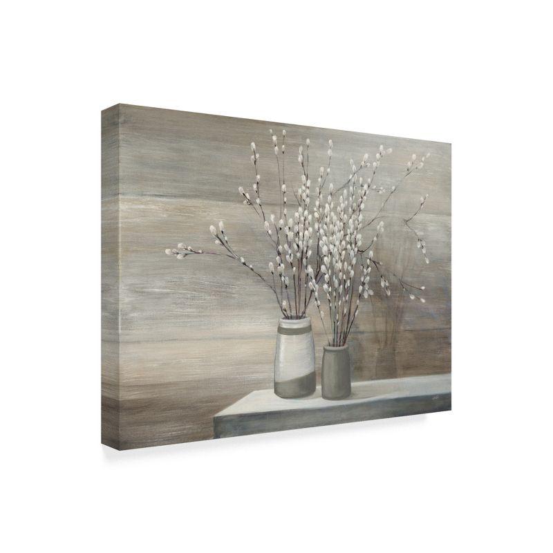 Trademark Fine Art -Julia Purinton 'Pussy Willow Still Life Gray Pots' Canvas Art - 35''x47''