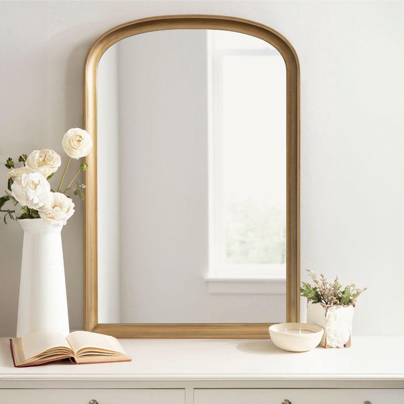 24"x36" Hatherleigh Basket Arch Wall Mirror Gold - Kate & Laurel All Things Decor: Durable Wooden Frame, No Assembly Required