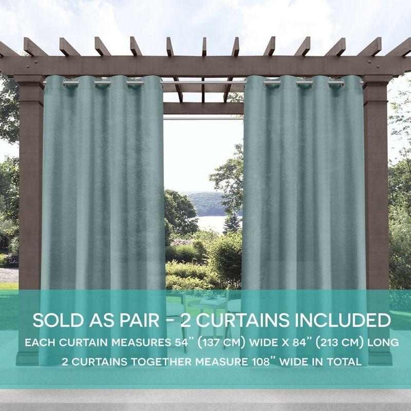 EXCLUSIVE HOME Miami Semi-Sheer Textured Indoor/Outdoor Grommet Top Curtain Panel Pair, 54"x84", Teal