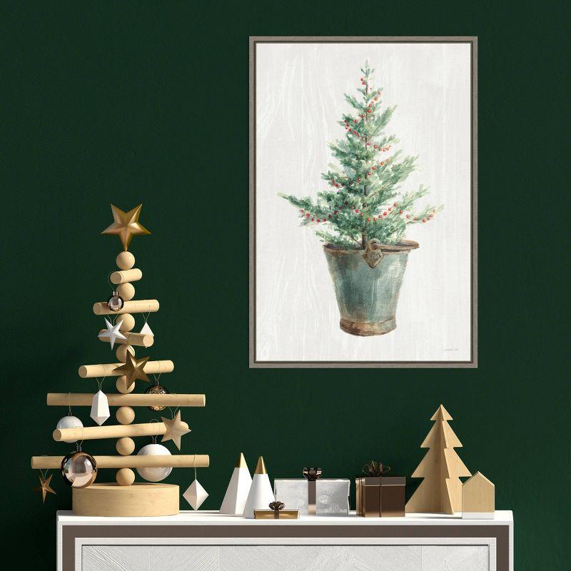 16" x 23" White and Bright Christmas Tree I Framed Wall Canvas - Amanti Art: Holiday Decor, Pine Artwork