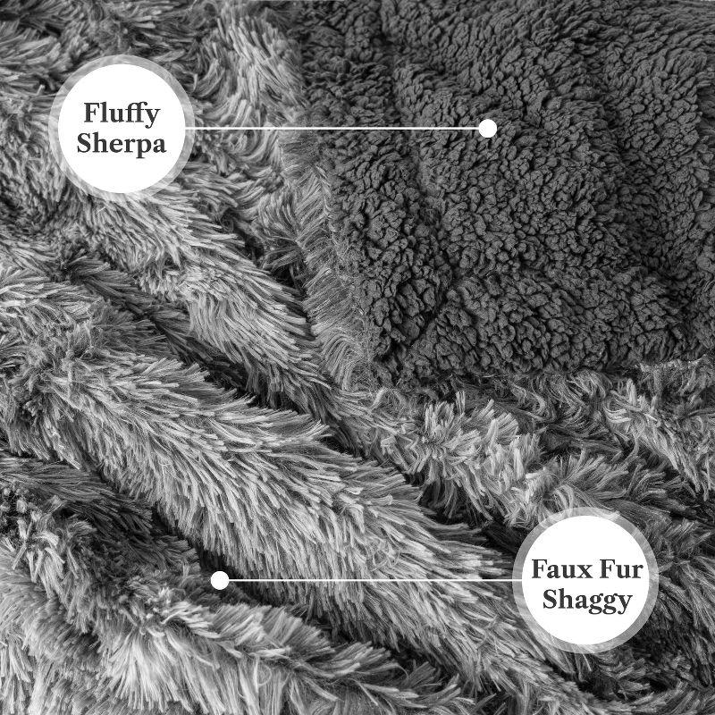 PAVILIA Fluffy Faux Fur Reversible Throw Blanket for Bed, Sofa, and Couch