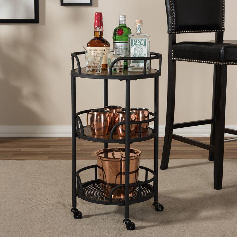 Bristol Rustic Industrial Style Metal and Wood Mobile Serving Cart - Brown - Baxton Studio