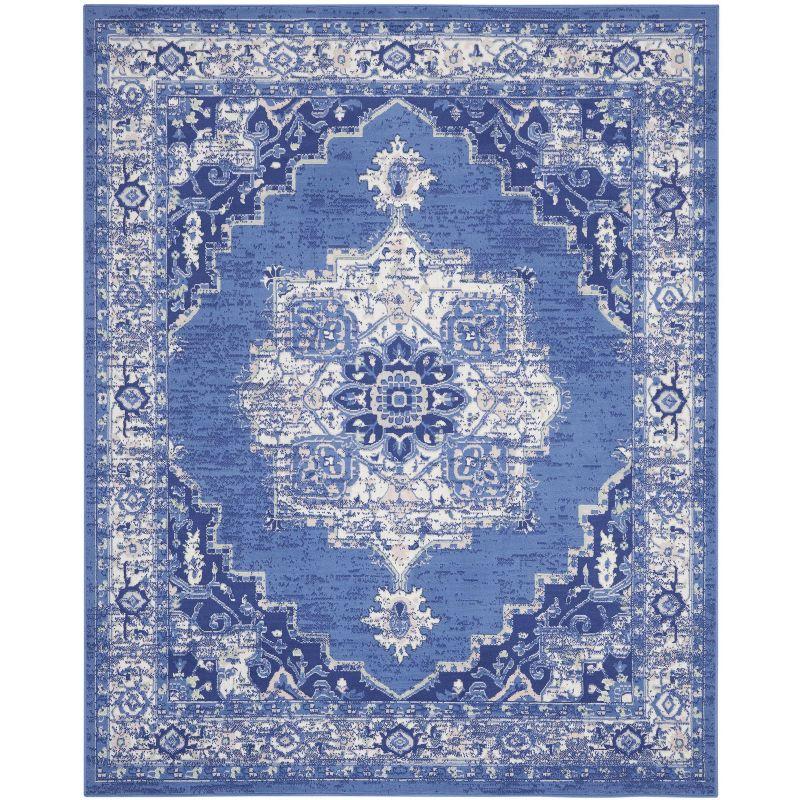 Navy Blue Floral Medallion 8' x 10' Synthetic Area Rug