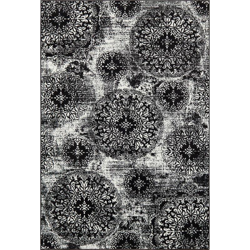 Black and Blue Stain-Resistant Rectangular Area Rug