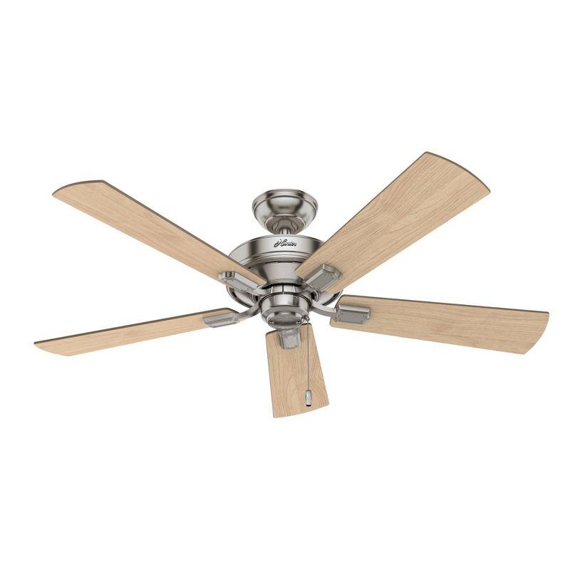 Hunter Fan 52" Crestfield Ceiling Fan (Includes LED Light Bulb) Nickel: 5-Blade, 3-Speed, Reversible Motor, Glass Shades