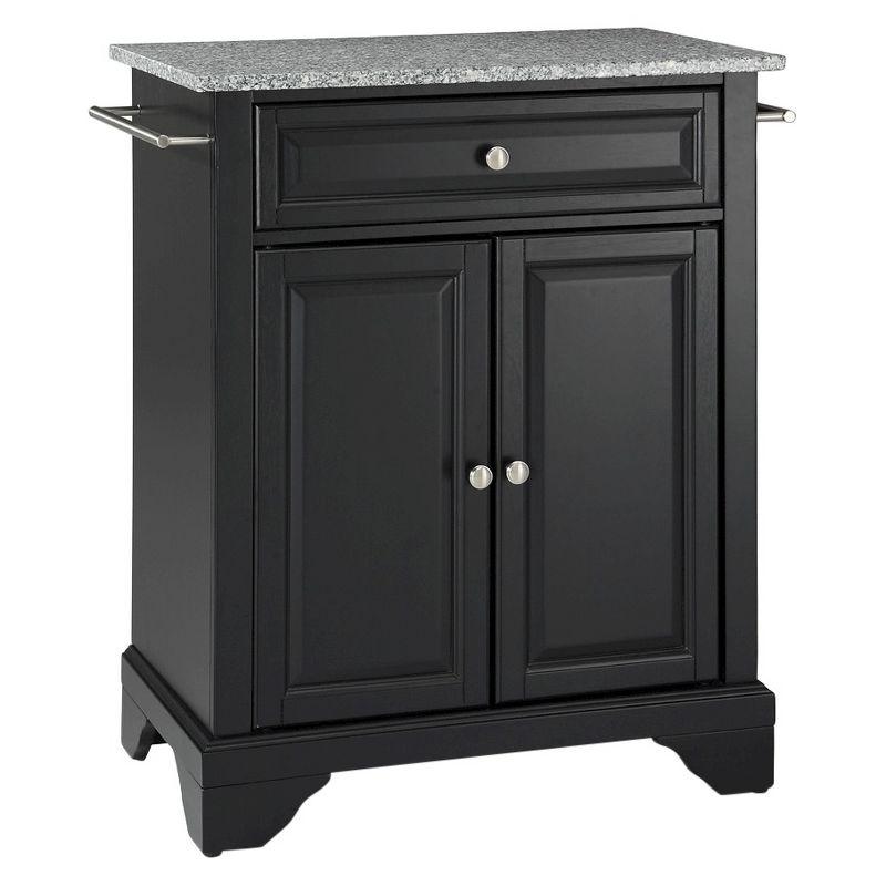 Gray Granite Top Black Portable Kitchen Island Cart