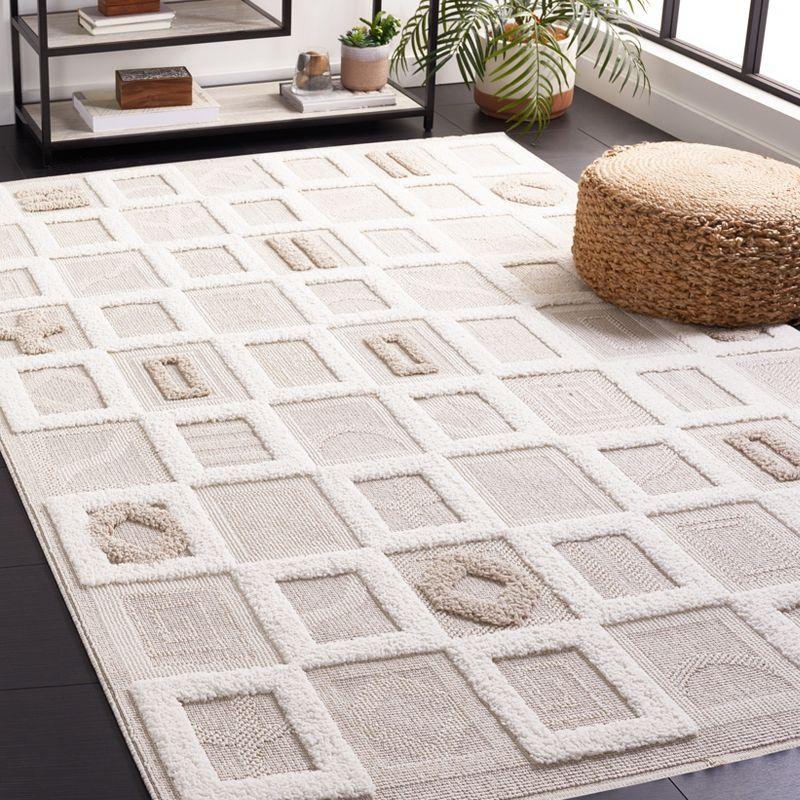 Ivory Geometric Flat Woven Synthetic Square Rug, 6'7" x 6'7"