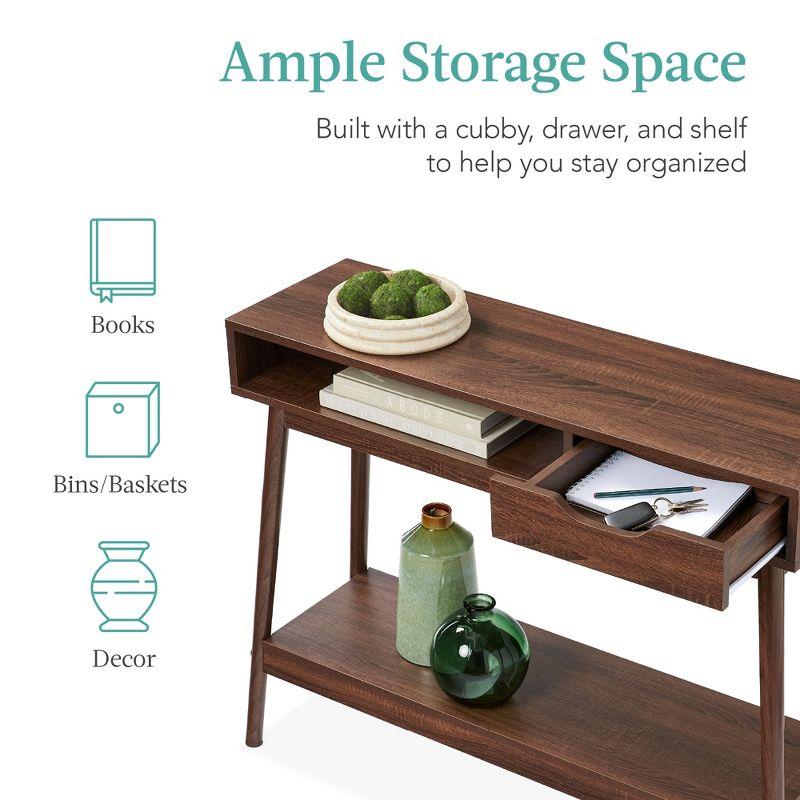 George Oliver Khassidy Mid-Century Modern Hallway Console Table, Space-Saving Sofa Table w/ Cubby, Drawer