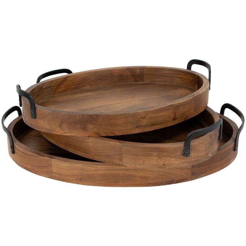 Northlight Acacia Wood Trays with Metal Handles - Set of 3 - 21.75"