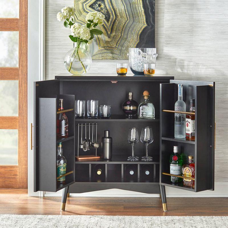 Killian Black Veneer Mid-Century Modern Bar Cabinet