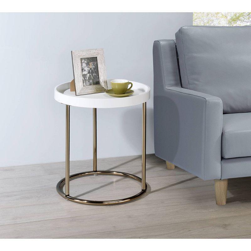 Edie 22" Round White Metal and Wood Accent Table