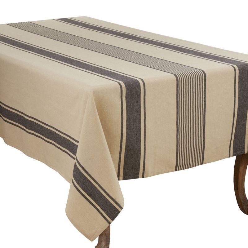 Natural Banded Cotton Rectangular Tablecloth