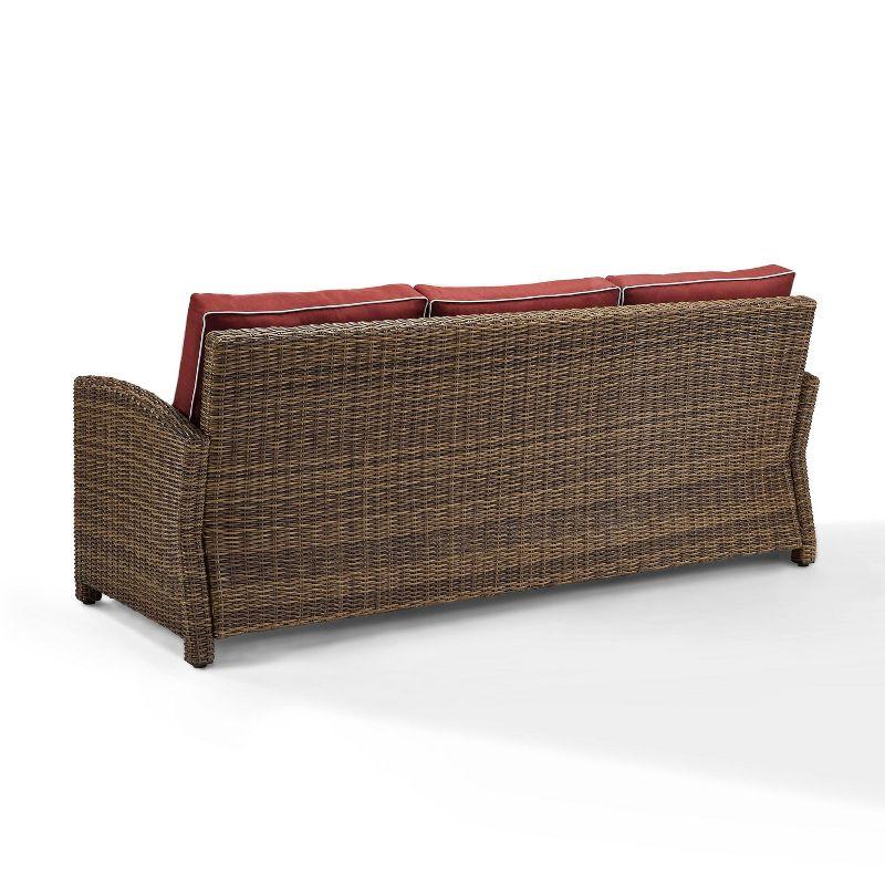 Bradenton Outdoor Wicker Sofa - Sangria - Crosley: Steel Frame, UV-Resistant, 3-Seater Patio Couch with Foam Cushions