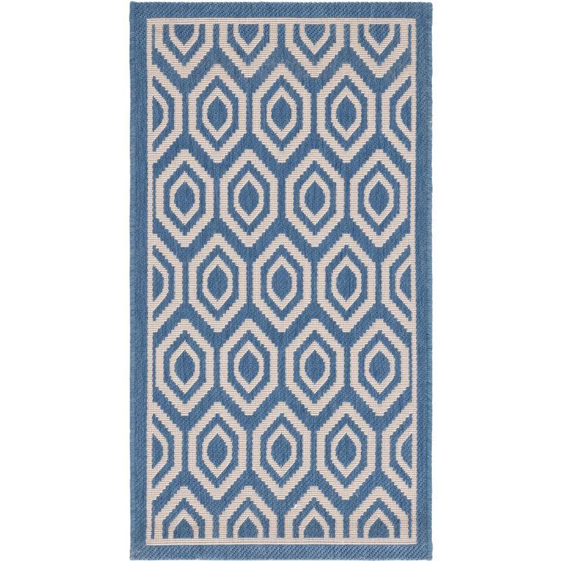 Blue and Beige Geometric Indoor/Outdoor Area Rug