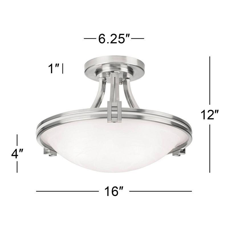 Possini Euro Design Deco Modern Ceiling Light Semi Flush Mount Fixture 16" Wide Brushed Nickel 2-Light White Marbleized Glass Bowl for Bedroom Kitchen