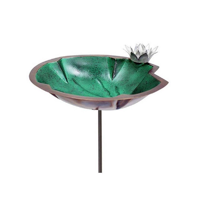 Green Patina Metal Lilypad Birdbath with Stake