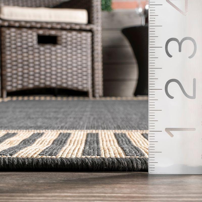 Reversible Dark Gray Stripe Synthetic 4' x 6' Outdoor Rug