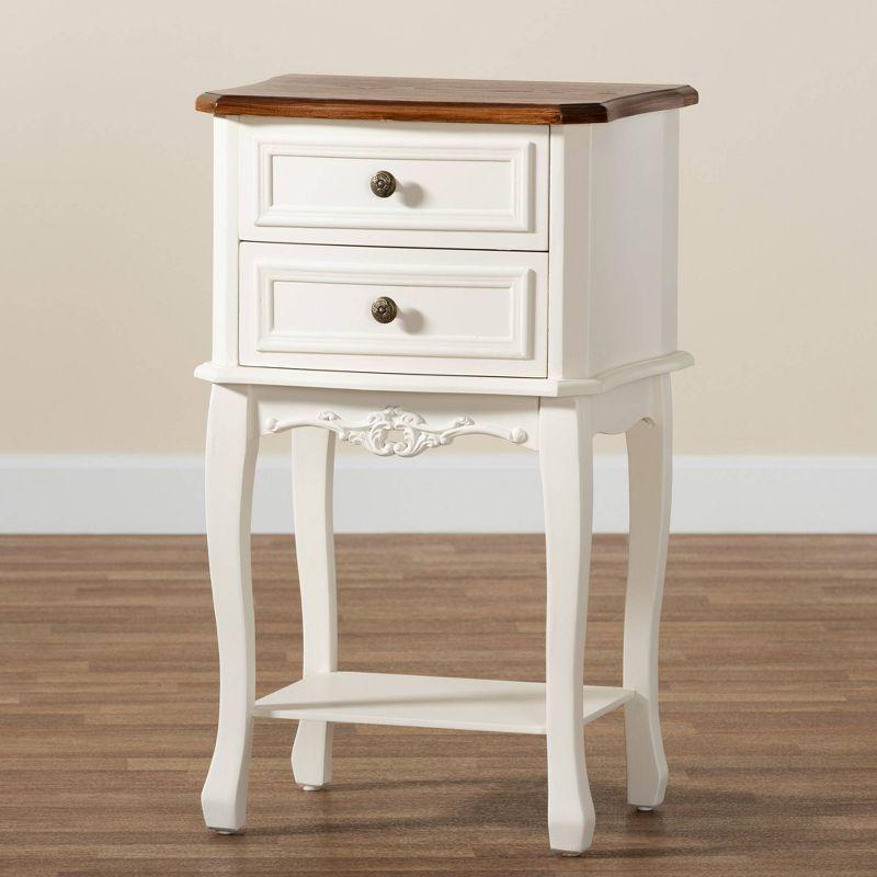 2 Drawer Darla Wood Nightstand White/Cherry Brown - Baxton Studio: Traditional Bedside Table with Anti-Tip Hardware