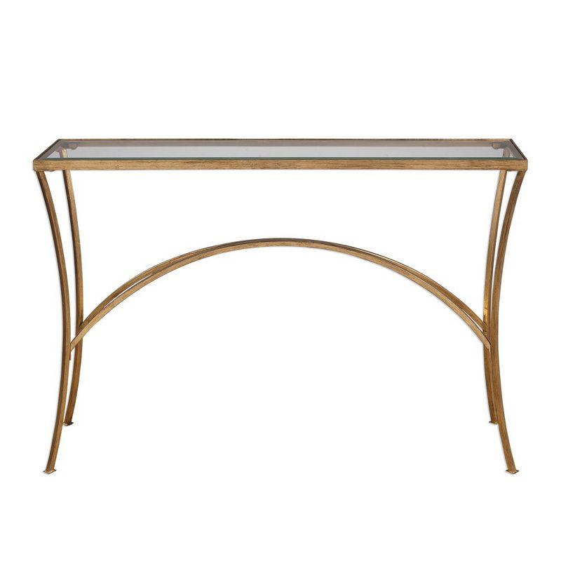 Gold and Glass Arched Console Table with Metal Frame