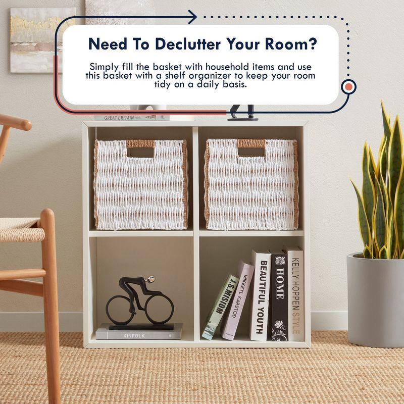 Ornavo Home 2 Pack Paper Wicker Storage Shelf Basket Cube Bin with Handles - 10.5" Inch - Brown