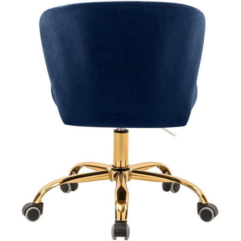 Meridian Furniture Finley Swivel Adjustable Navy Velvet and Gold Office Chair