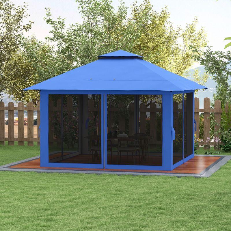 Blue 13' x 13' Pop-Up Canopy Gazebo Tent with Netting and Weight Bags