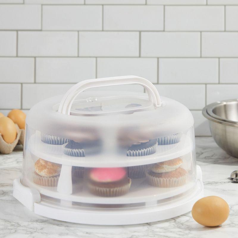 Juvale 2-In-1 Round Cake Carrier with Lid for 10-Inch Pies, 14 Cupcakes (12 x 5.9 In)