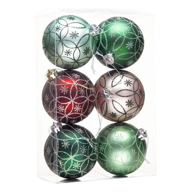 6pc Enchanting Subtle Nature Ornament Bundle, Set of Pine Green, Light Green, Mint Green, Pink and Matte Red Baubles| OrnamentallyYou