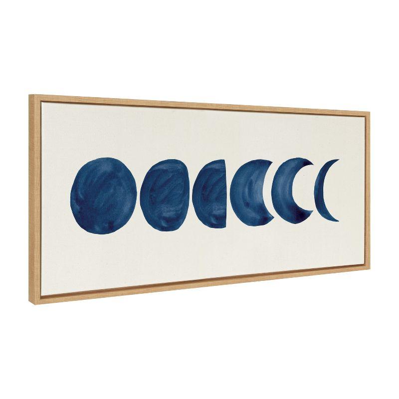 Linear Moon Phases Blue Canvas Print with Natural Frame