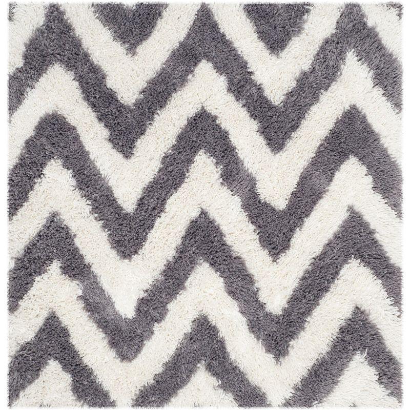 Chevron Shag SG250 Hand Tufted Indoor Area Rug - Ivory/Grey - 5'x5' - Safavieh
