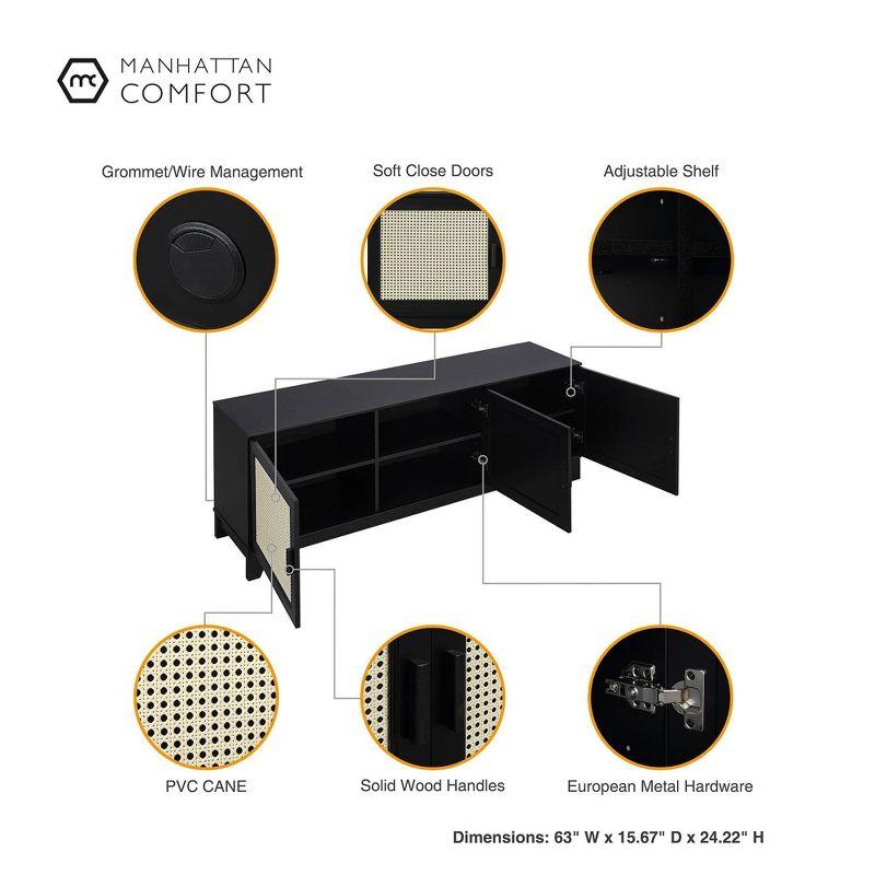 Sheridan Modern 6 Shelf Cane TV Stand for TVs up to 55" Black - Manhattan Comfort