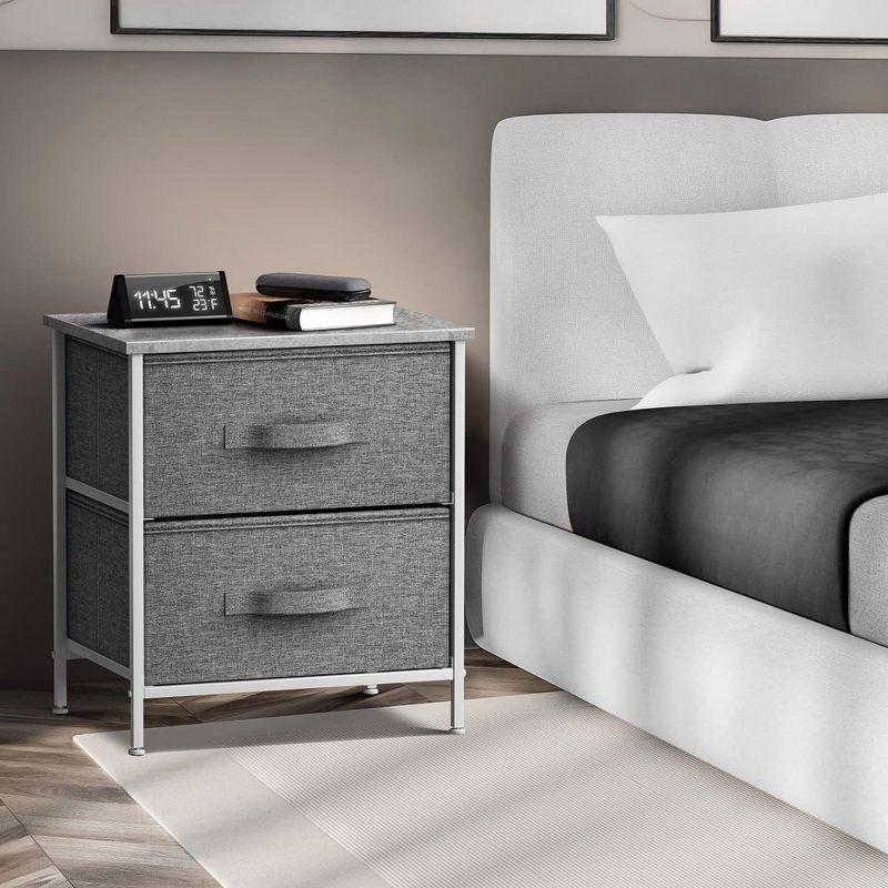 Sorbus Nightstand with 2 Drawers - Steel Frame, Wood Top & Easy Pull Fabric Bins - Great for Home, Bedroom, Office & College Dorm (Gray)