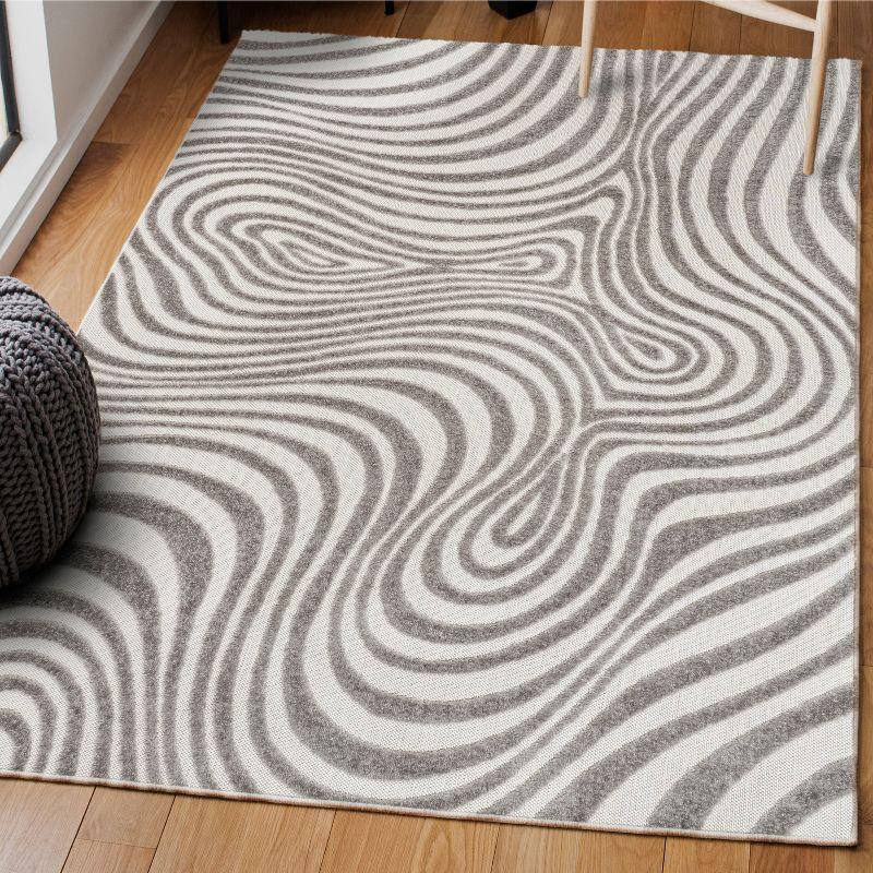 JONATHAN Y Maribo High-Low Abstract Groovy Striped Gray/Ivory 5 ft. x 8 ft. Indoor/Outdoor Area Rug