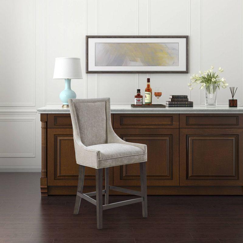 Elegant Gray 23" Wood and Metal Upholstered Counter Stool