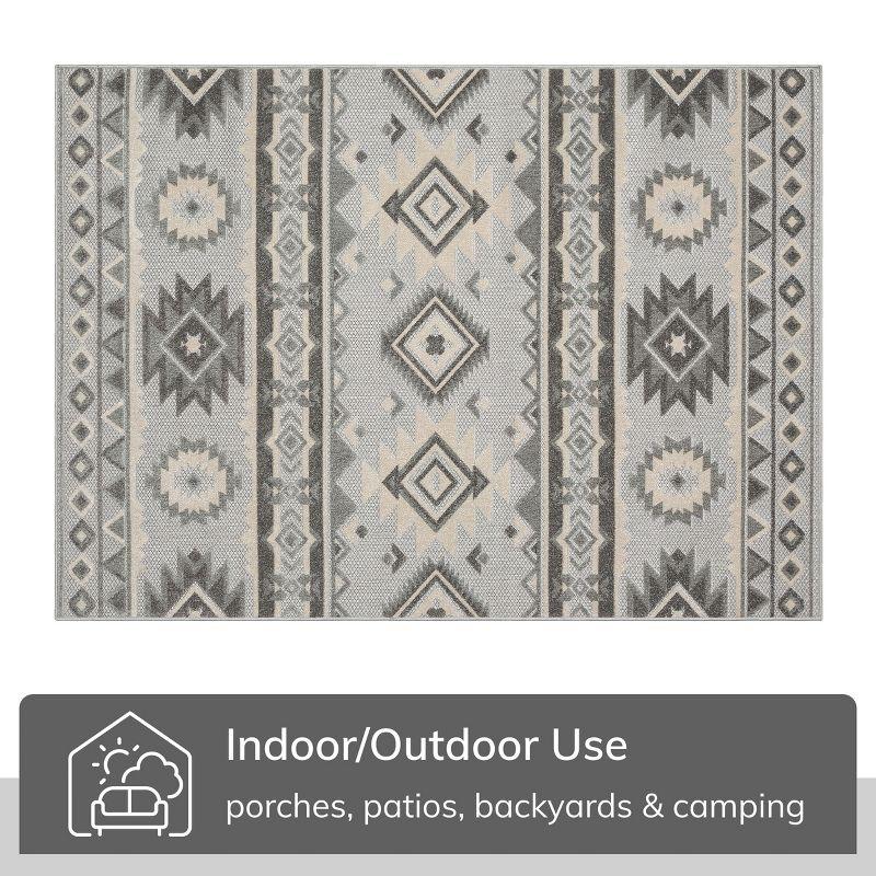 Ebern Designs Dickenson Mamba Geometric Grey Indoor/Outdoor Hi-Lo Area Rug