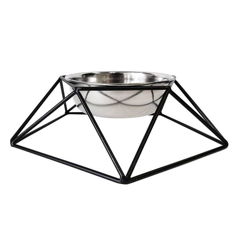 Country Living Elevated Stainless Steel Bowl, Modern Artisan Geometric Design, Single Pet Feeder, Ideal for Medium to Large Dogs