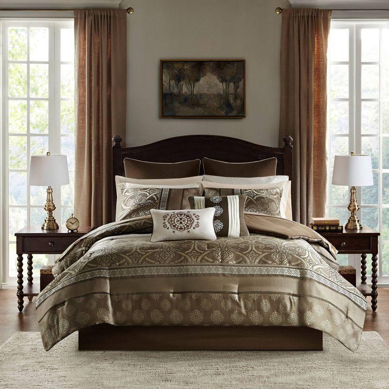 Queen Brown Microfiber Jacquard Reversible Bedding Set